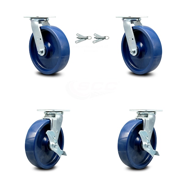 8 Inch Solid Polyurethane Caster Set with Roller Bearings 2 Swivel Lock 2 Brake